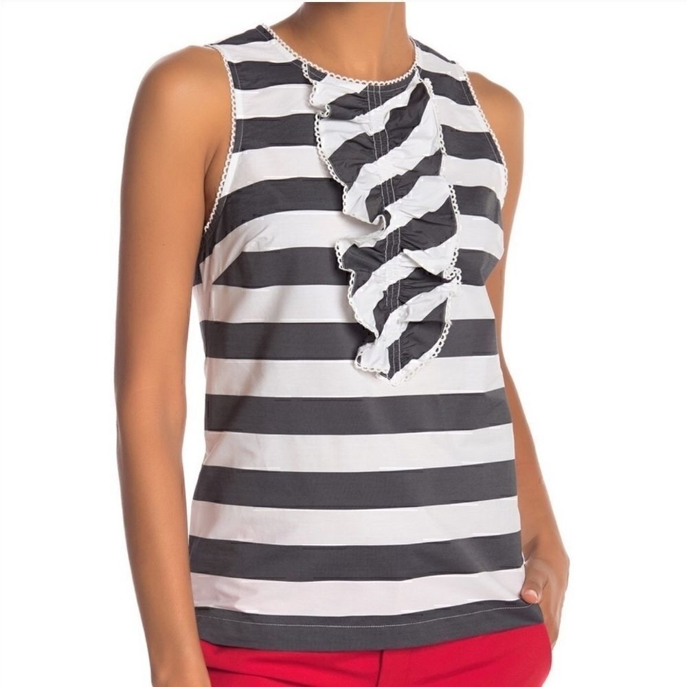 Trina Turk Evergreen Striped Ruffle Front Tank Top